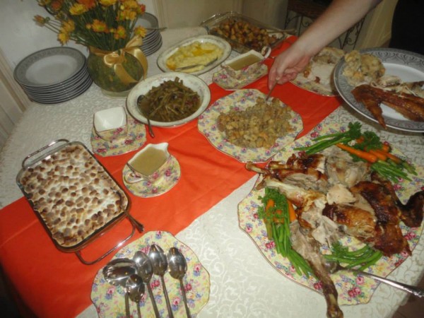 Yams at left, and other holiday food