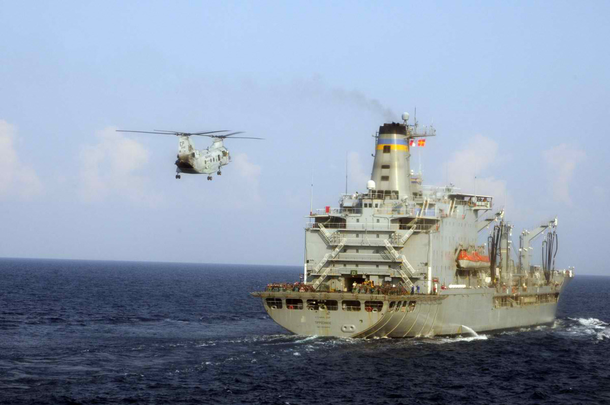 USNS Tippecanoe (T-AOE-199) We live and work in the six story house aft.